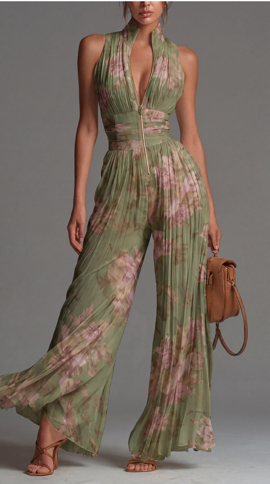 Pleated Floral Chiffon Jumpsuit • S1