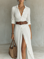 Long Maxi Dress with Notched Collar and Long Sleeves for Women • S1
