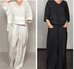 Liza | 2-piece cotton-linen set – V-neck top and wide-leg trousers • S1