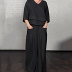 Liza | 2-piece cotton-linen set – V-neck top and wide-leg trousers • S1